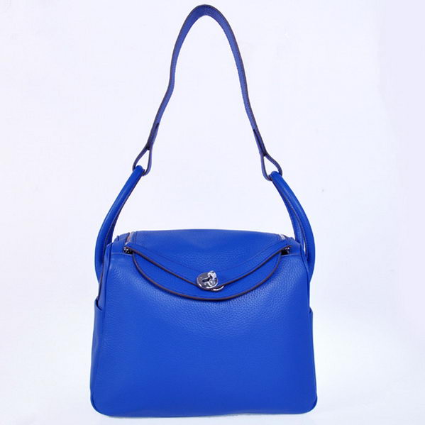 High Quality Replica Hermes Lindy 30CM Havanne Handbags Blue Clemence Leather Silver